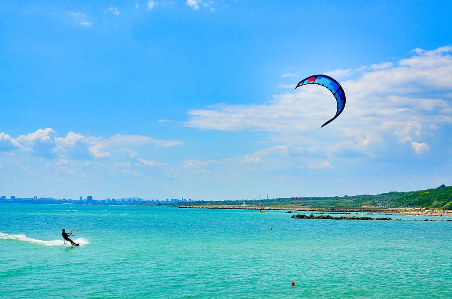 bulgaria, sarafovo, kitesurfing, laut, musim panas, burgas, air, petualangan, olahraga, langit