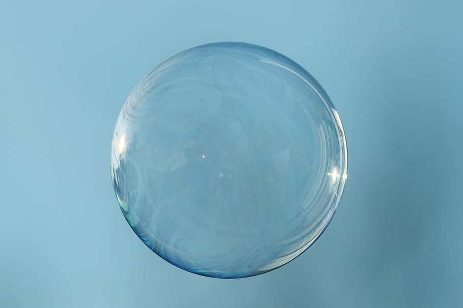 close, view, bubble, mid, air, clear, reflection, blue background, colored background, single object