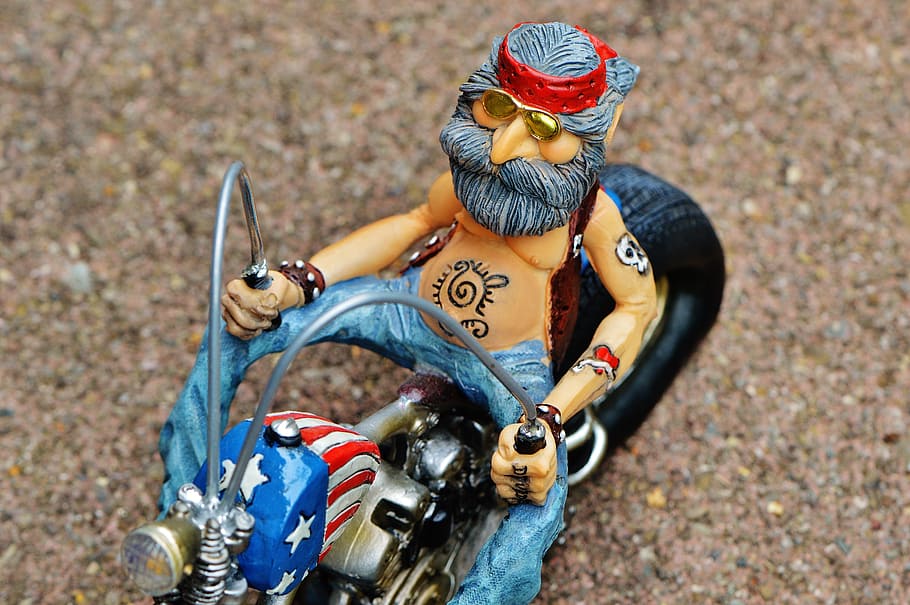 biker, bike, tattooed, america, cool, casual, funny, man, sit, joy of life