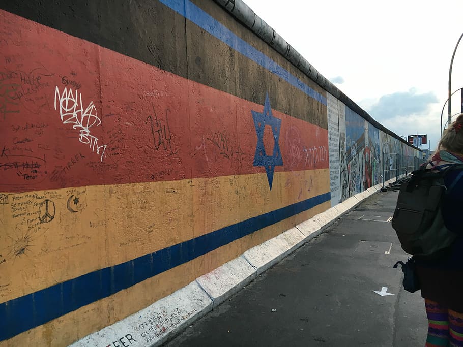 Berlim, Muro, Marco, Bandeira, Alemão, parede, judeu, arte, grafite, transporte