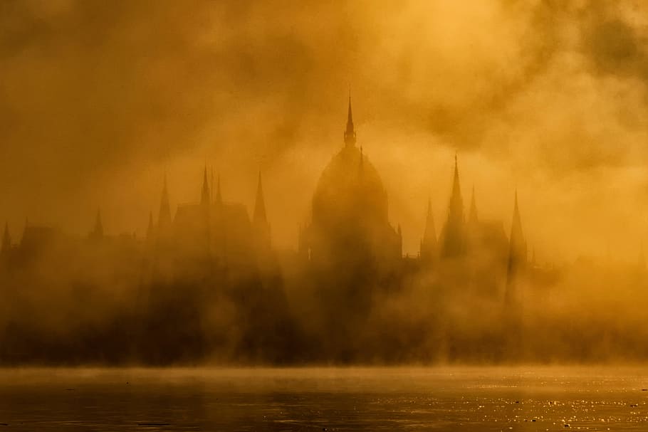 Mist, Budapest, Hungary, urban, city, sunset, cityscape, urban Scene, river, architecture