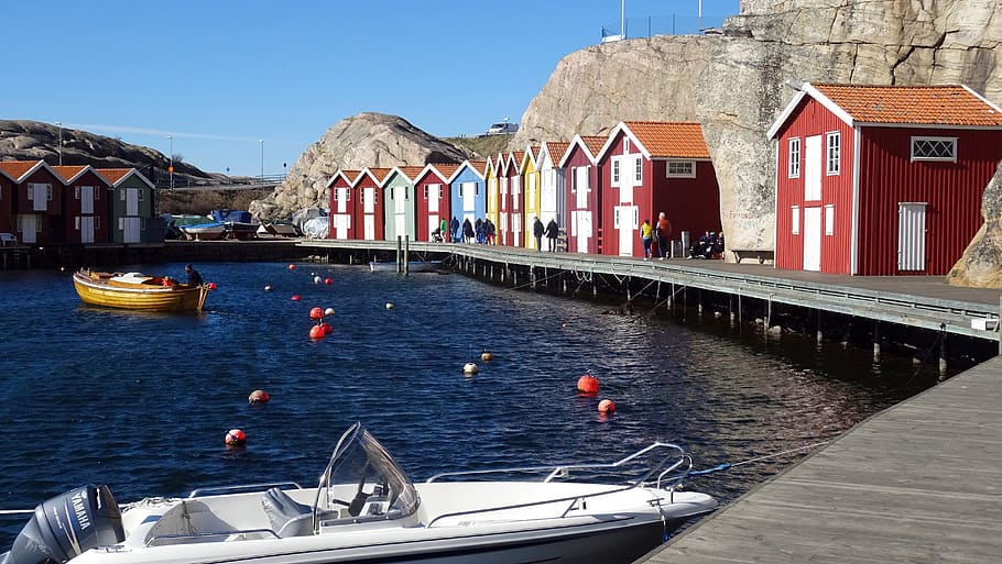 swedia, smögen, harbour, fishing, boat, bay, scandinavia, kapal laut, air, eksterior bangunan