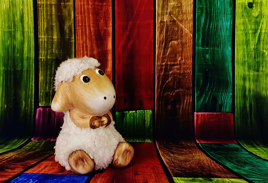 brown, white, lamb, plush, toy, figure, sheep, funny, cute, background