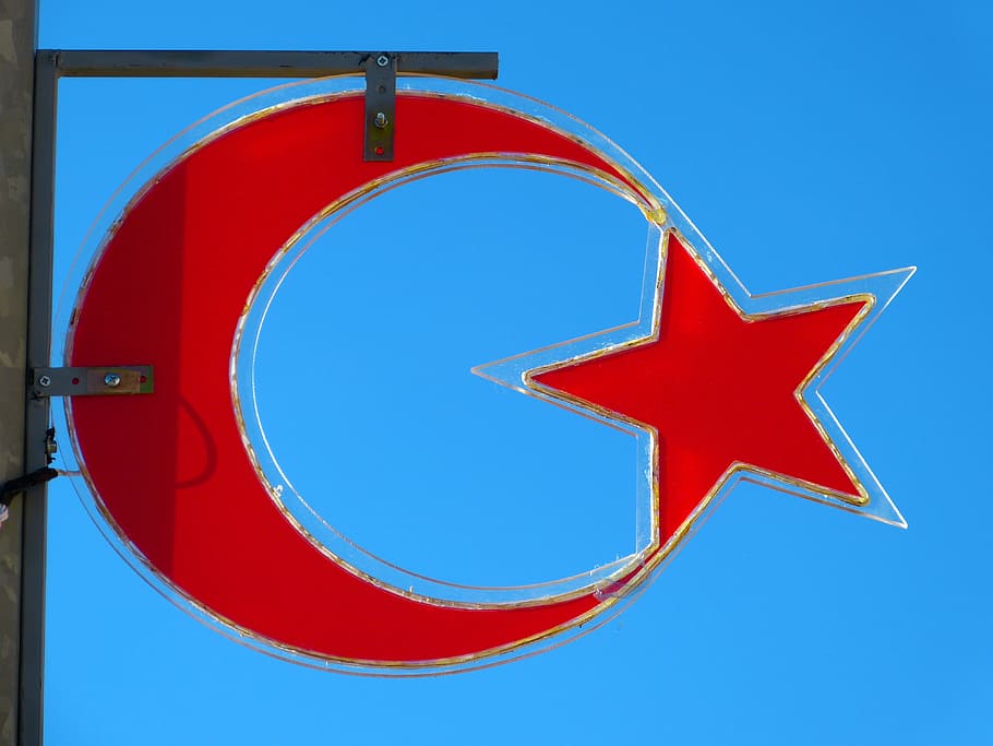 Media luna, hoz, bandera, símbolo, estrella, turco, rojo, azul, cielo, turquía