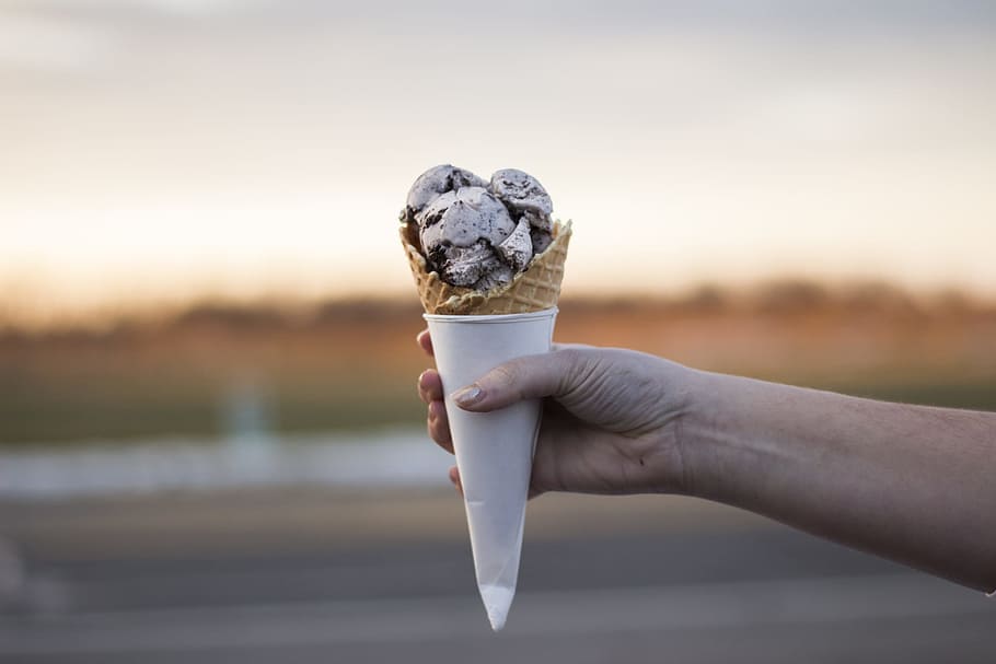 person, holding, ice cream, cone, waffle, hands, dessert, human hand, human body part, hand