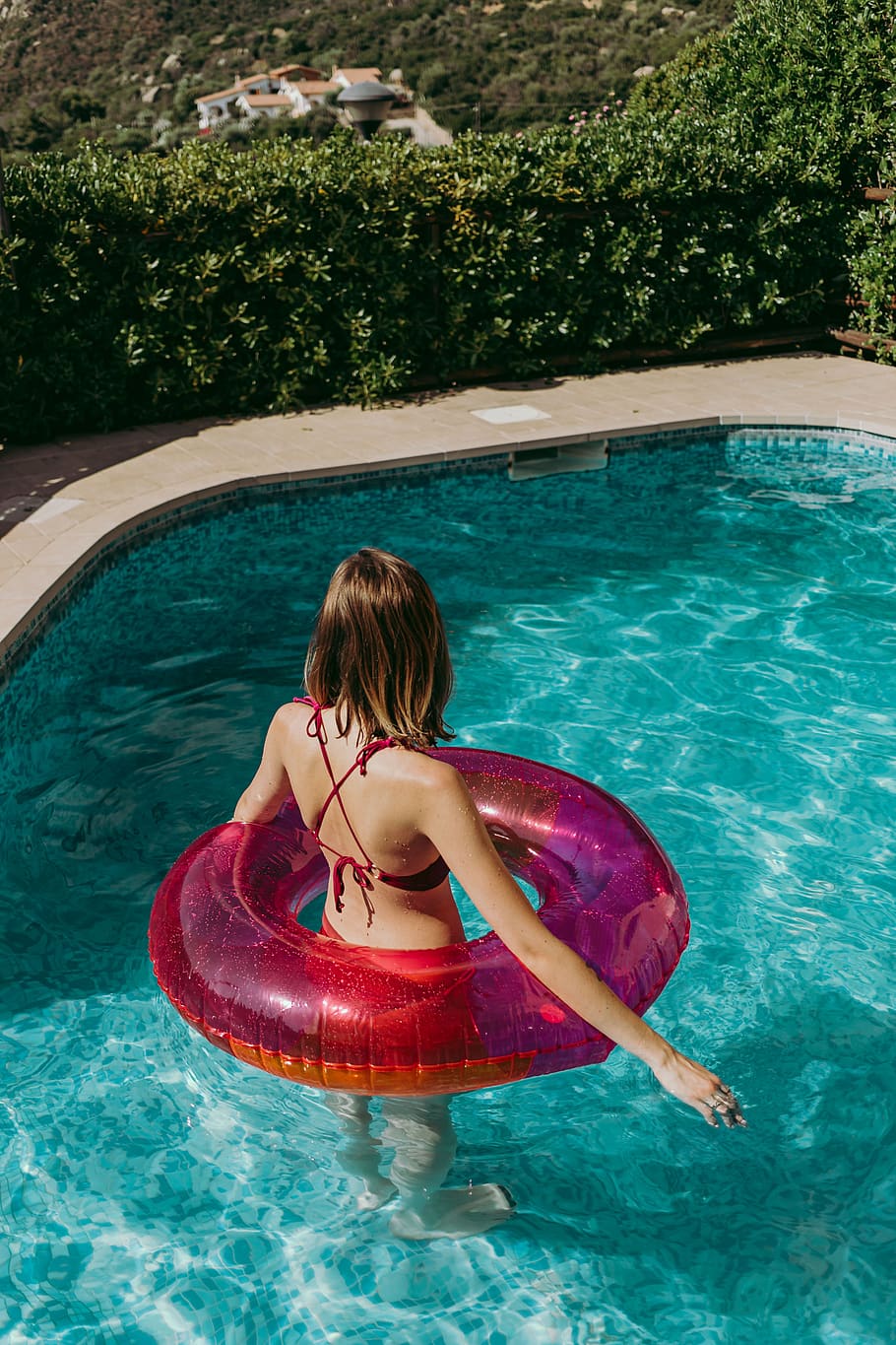 pool, woman, inflatable, ring, summer, holidays, vacations, water, fun, blond