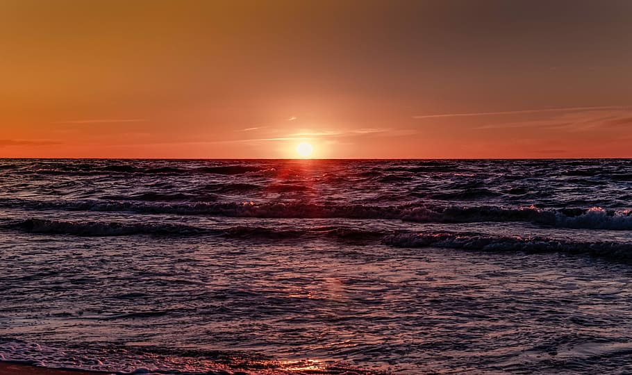 水しぶき 波 ビュー 日没 海 赤い空 オレンジ 夕方 海岸 ビーチ Pxfuel