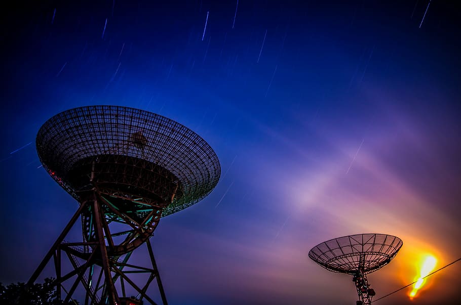 foto antena satelit, langit berbintang, trek bintang, Cina, beijing, parabola, satelit, langit, malam, komunikasi