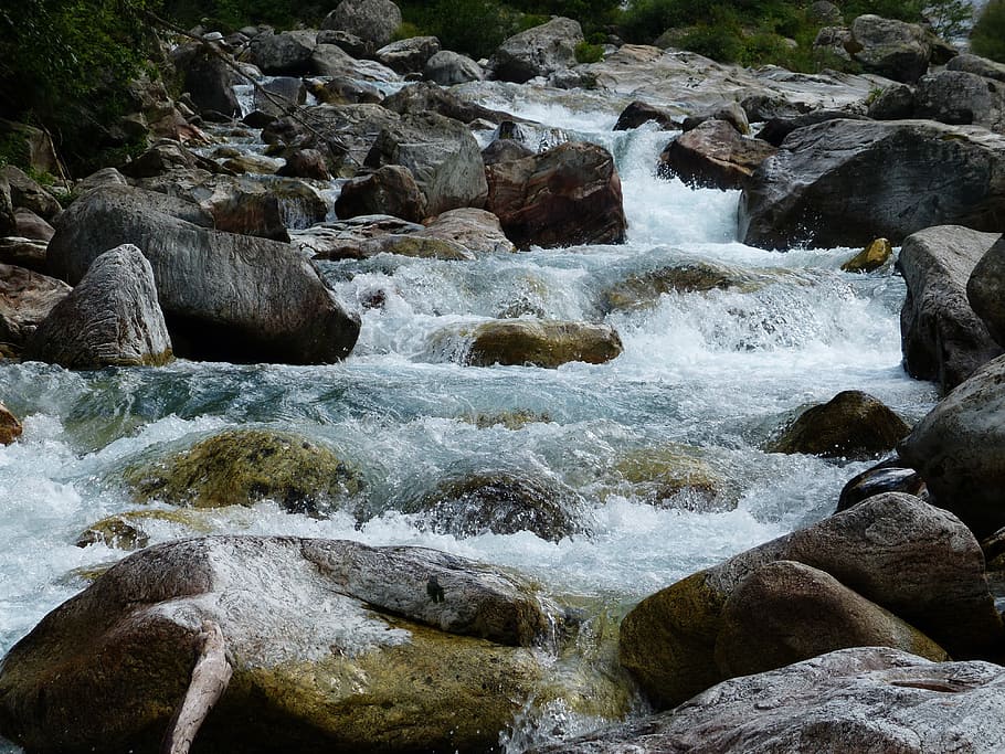 river, surrounded, rock, stone, water, cold, murmur, roaring, wild, mountain stream