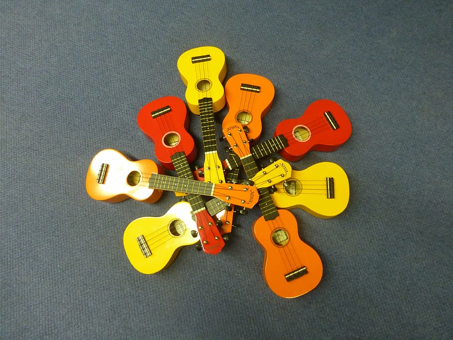 ukulele, musik, instrumen, kecil, menyenangkan, hawaii, peralatan, uke, alat musik, di dalam ruangan