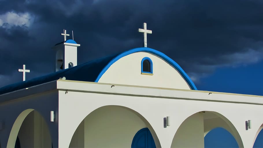 cyprus, ayia thekla, chapel, blue, white, orthodox, religion, architecture, place of worship, belief