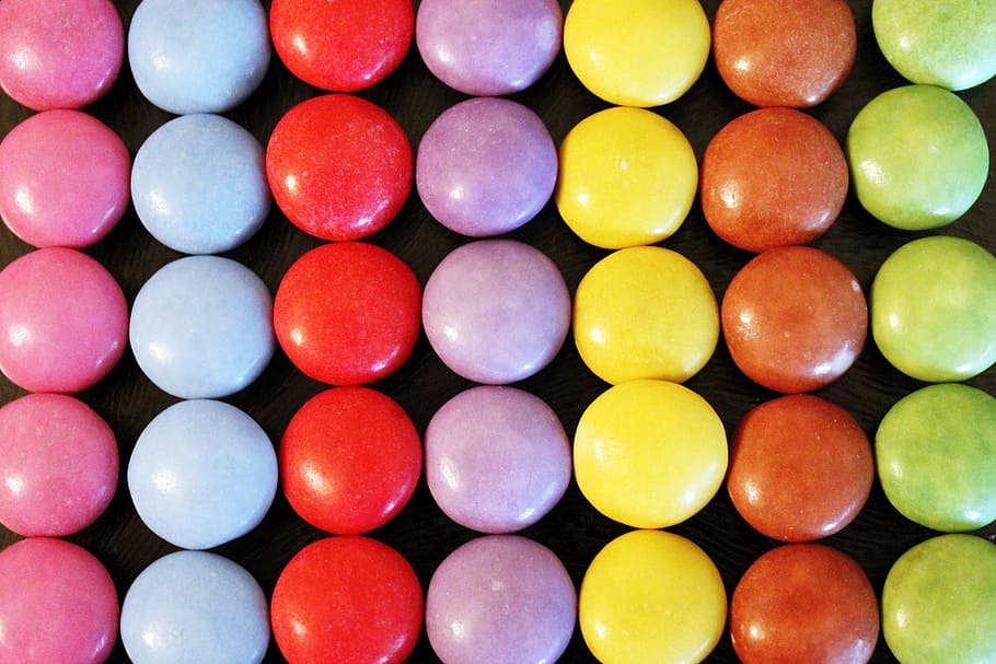 assorted-color candy lot, black, surface, smarties, colorful, color, kunterbunt, sweetness, lenses, chocolate lentils