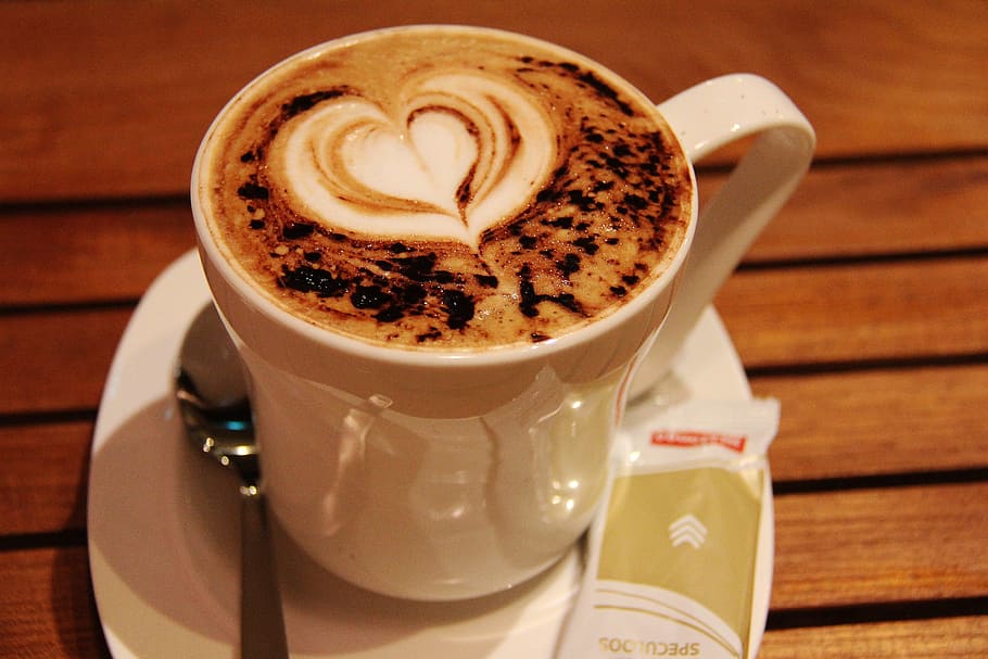 white, ceramic, tea cup, saucer, coffee, art, love, design, heart, milk