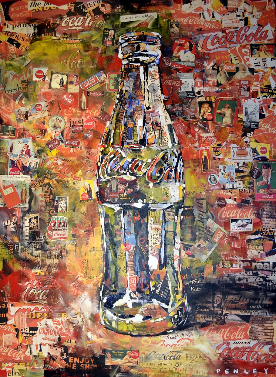coca-cola abstract painting, coca cola, art, graffiti, atlanta, georgia, beverage, bottle, refreshing, food
