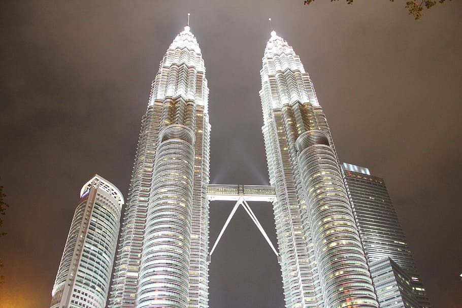 petronas tower, malaysia, petronas towers, klcc, kuala lumpur, petronas twin towers, night, landmark, malaysia, architecture, built structure