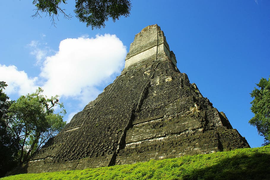 brown pyramid, Tikal, Pyramid, Maya, Rainforest, guatemala, ruins, day, sky, cloud - sky