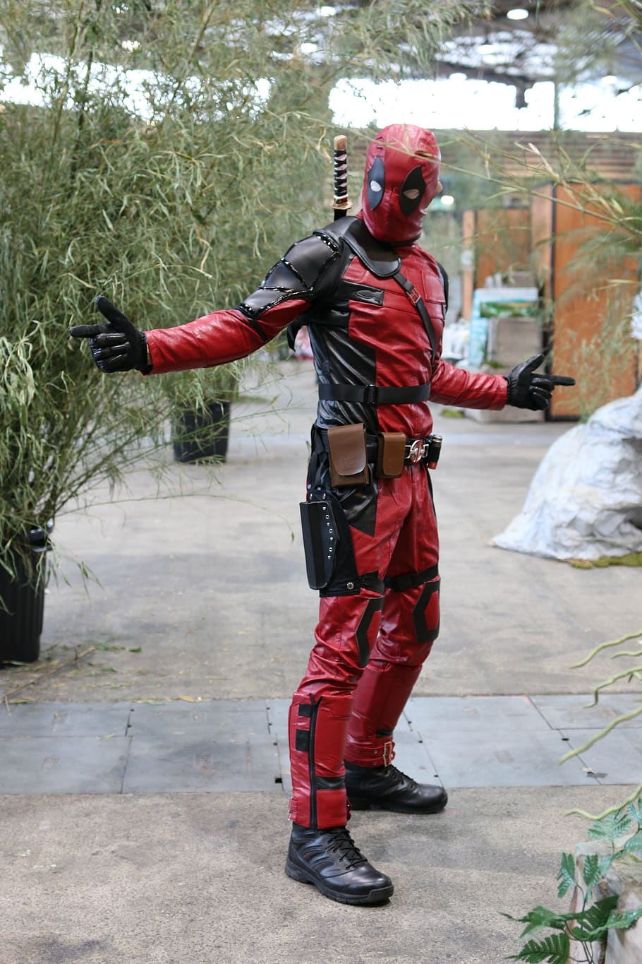 dead pool, character, costume, cosplay, superhero, marvel comics, full length, one person, red, real people