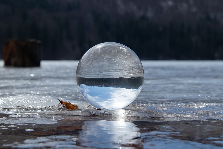 crystal ball, glass ball, ball, photo ball, reflection, nature, glass, crystal, transparent, bubble