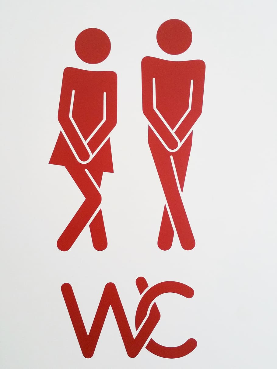 vermelho, mulheres, homens logotipo do wc, mulheres e homens, WC, logotipo, par, banheiro, homem, mulher