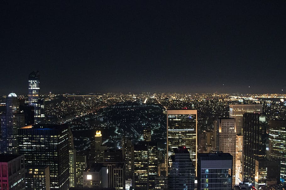 edifícios, noite, cidade de nova york, cidade, arquitetura, urbano, paisagem urbana, céu, escuro, moderno