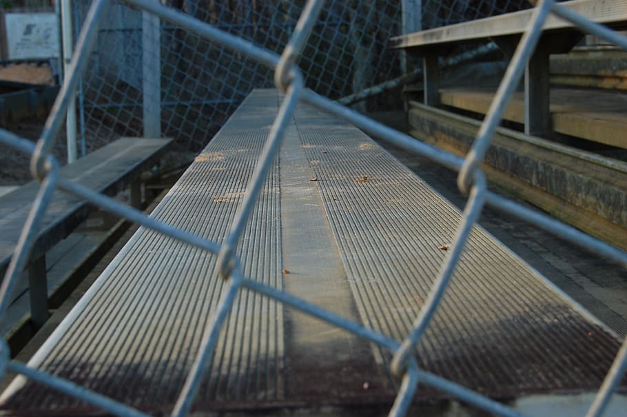 bleachers, sports, baseball, seating, objects, metal, chain, fence, link, chainlink fence