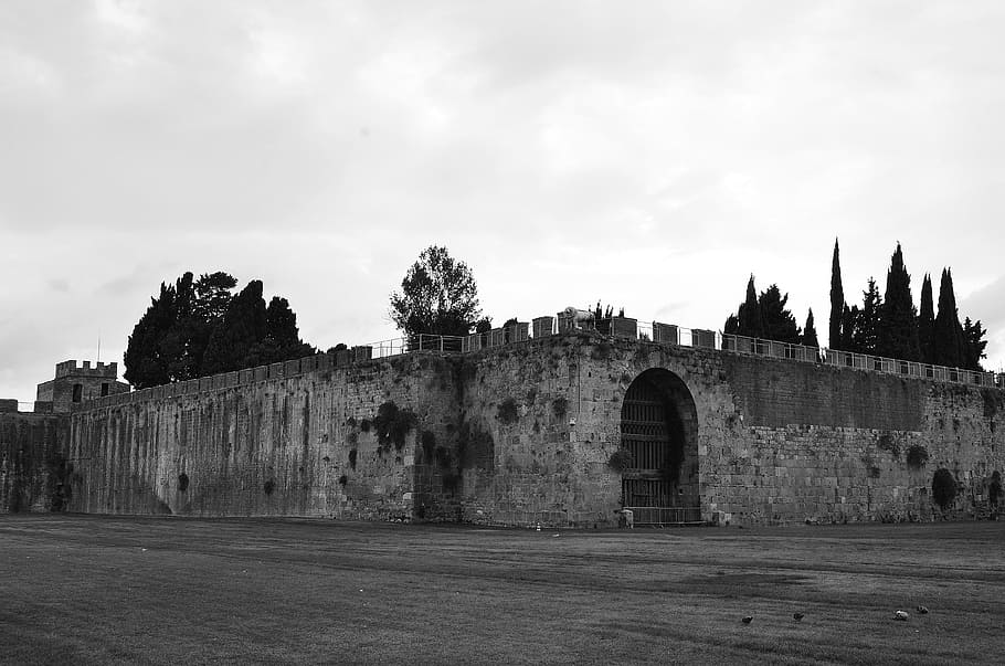 black, white, Fortress, Black And White, the middle ages, twilight, clouds, sky, outdoors, journey
