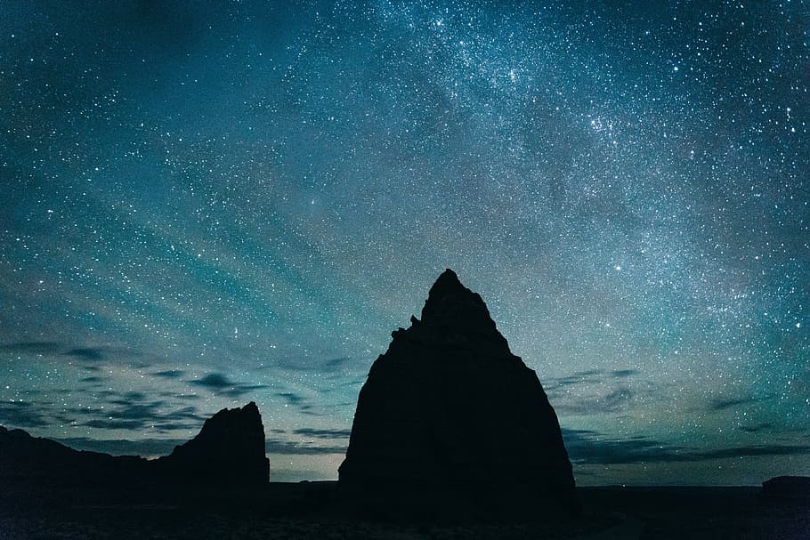 rock, hill, dark, sky, clouds, stars, star - space, space, astronomy, night