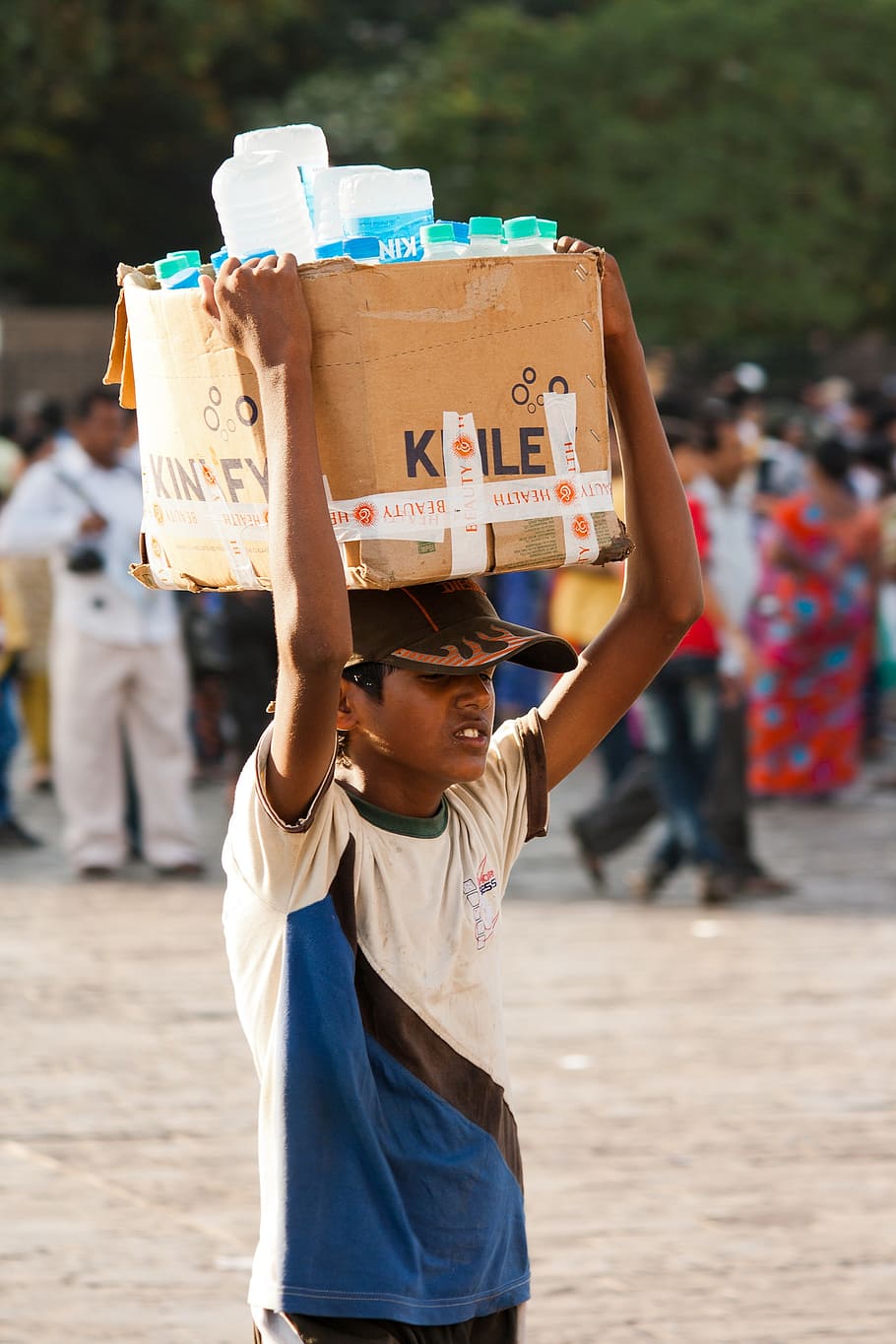 water, seller, india, boy, head, carry, box, people, asia, vendor