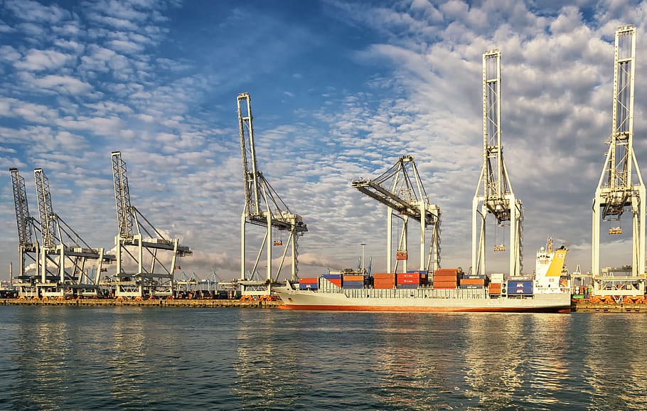 Rotterdam, Port, Crane, Clouds, port, crane, sky, netherlands, holland, ship, freighter