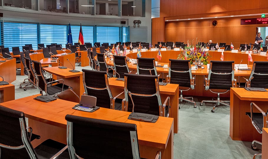 black rolling chairs, federal chancellery, conference room, policy, summit, kriesengipfel, government, capital, berlin, bundestag