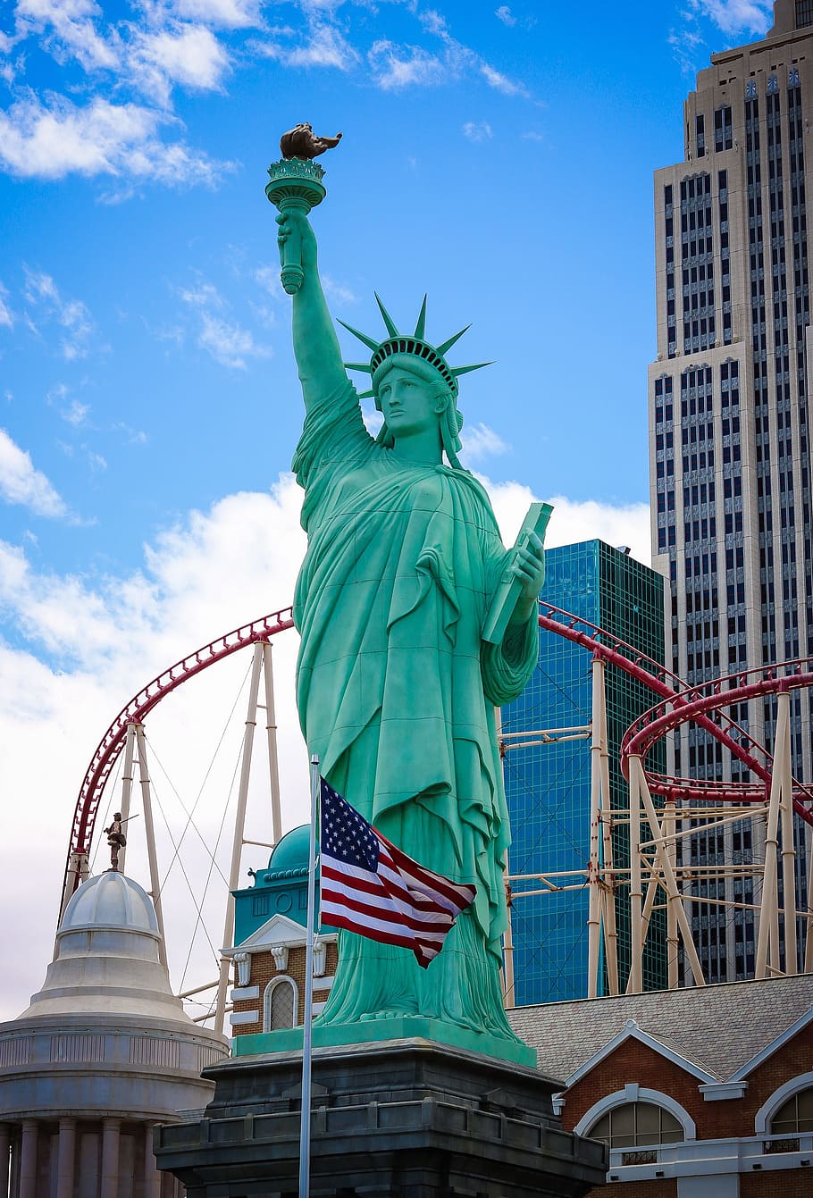 estatua de la libertad, Vegas, Nueva York, York, hotel, ciudad, noche, viaje, américa, fiesta