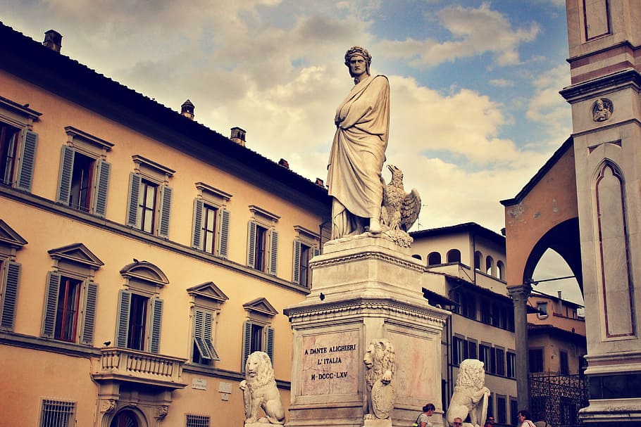 estátua de dante, dante alighieri, itália, escultura, italiano, velho, turismo, marco, famosos, toscana