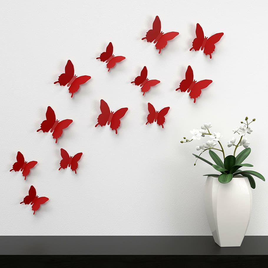 rojo, kokulu, tas, kelebek, pared, decoraciones, mariposa, decoración, color, decoración de papel