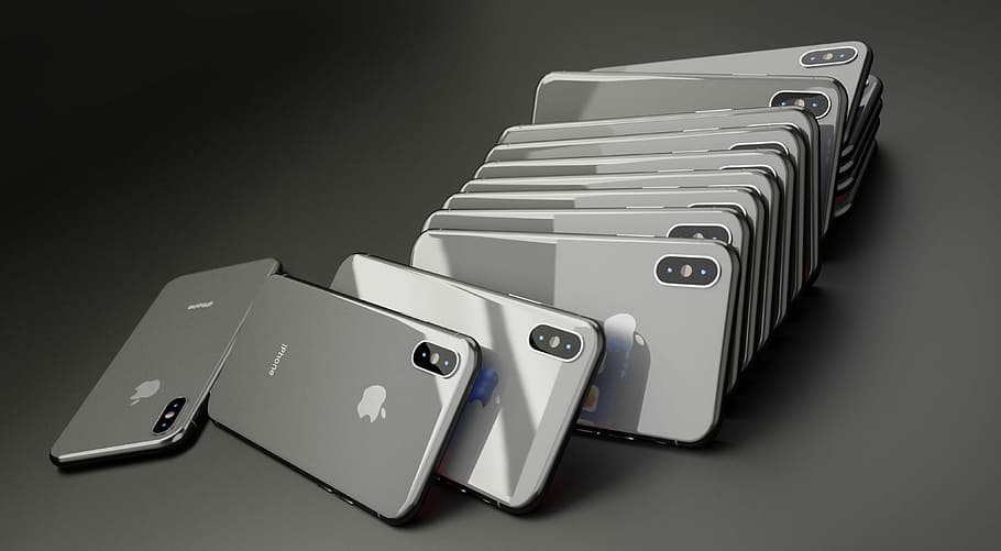 silver iphone x lot, iphone, x, iphone x, apple, mobile, smartphone, technology, phone, 3d