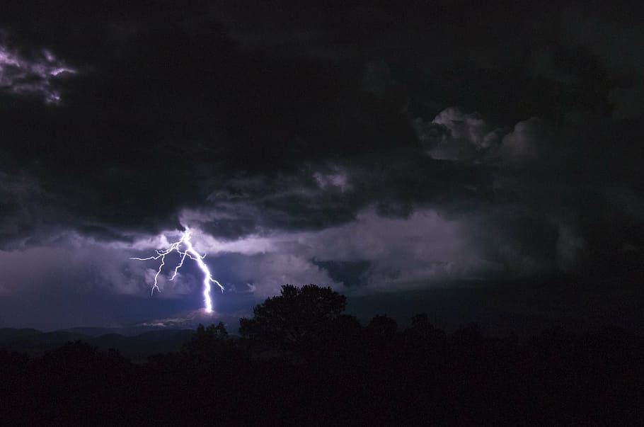 lightning during nightime, lightning, thunderstorm, storm, weather, clouds, nature, rain, strike, mountain