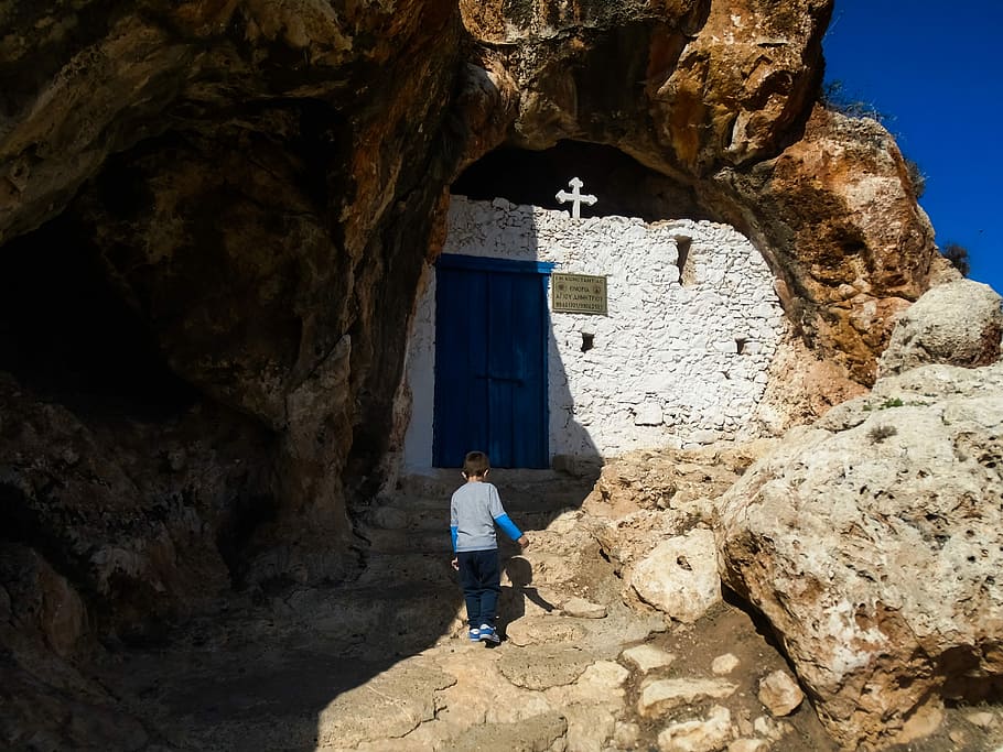 Cyprus, Protaras, Cave, ayii saranta, church, rock - object, standing, cliff, adult, adventure