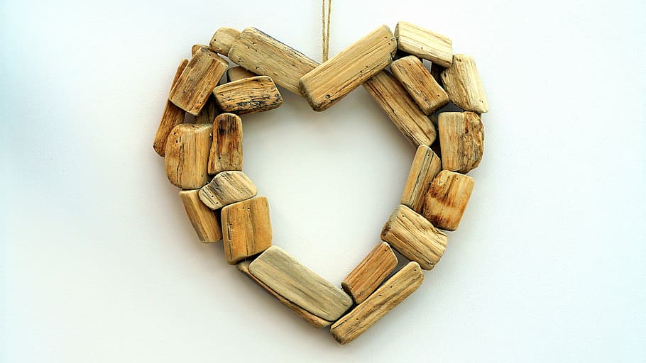 brown, wooden, heart art, arts, crafts, design, wood, heart, ornament, decorate