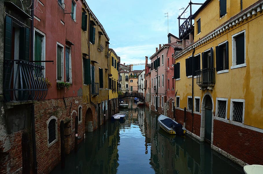 Cuerpo, agua, residencial, edificios, canal, Italia, Venecia, puente, barco, río