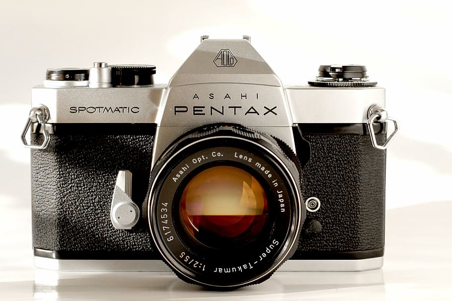silver, black, pentax camera, camera, analog, pentax, lenses, old, old camera, nostalgia