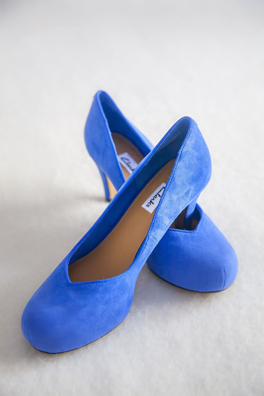 pair, blue, suede stilettos, white, surface, shoe, color, heel, fine, marriage