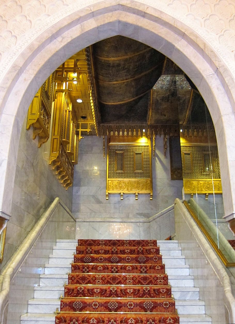 white, brown, stairway, egypt, mena house, inside, interior, buildings, palace, architecture