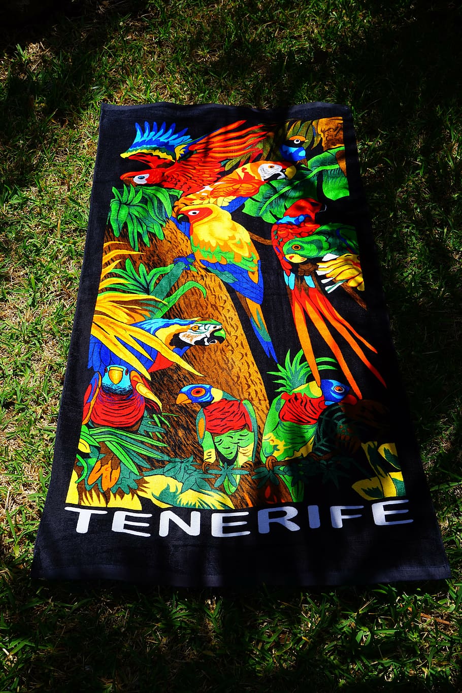 towel, bath towel, tenerife, colorful, color, bench towel, terry, terry cloth fabric, parrots, aras