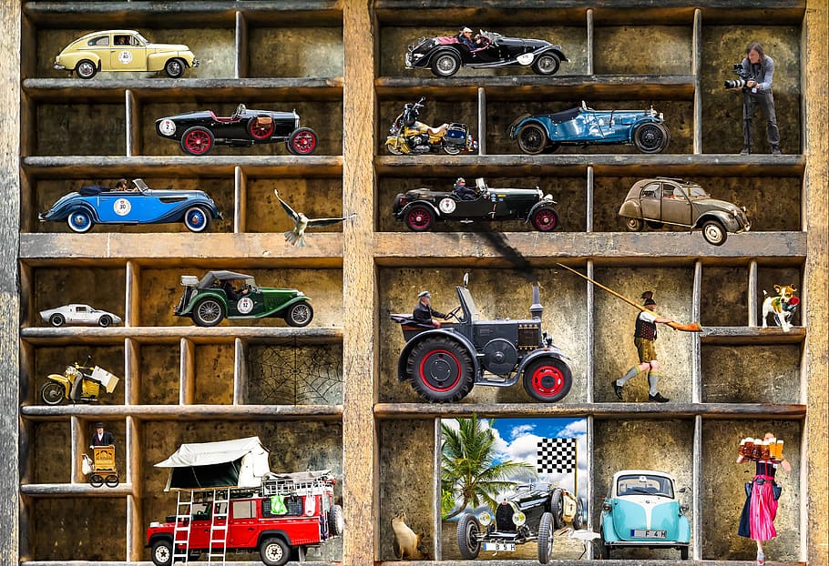 assorted, car model paintings, car model, paintings, oldtimer, collection, model car, collector, automotive, old