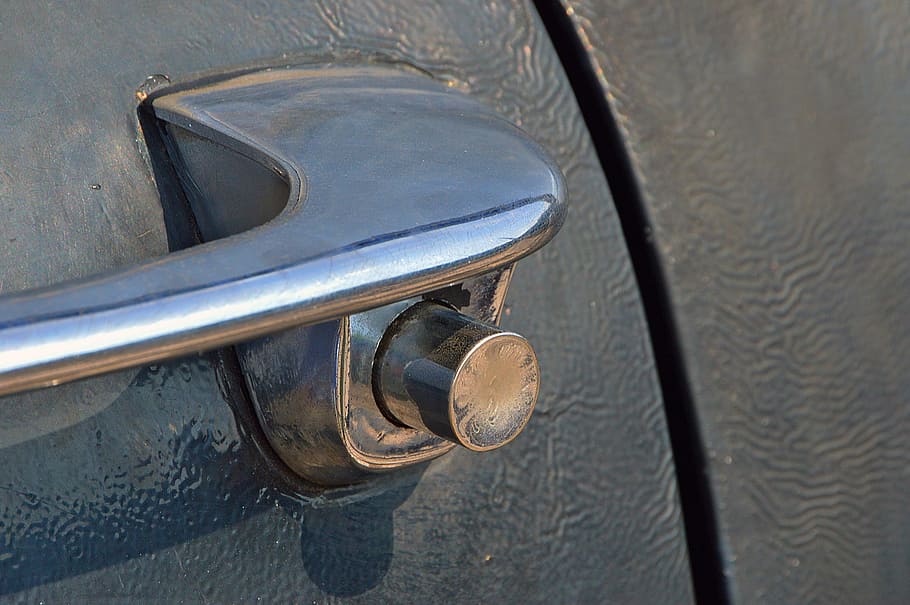 car, handle, old, black, chrome, car locker, car door handle, metal, close-up, day