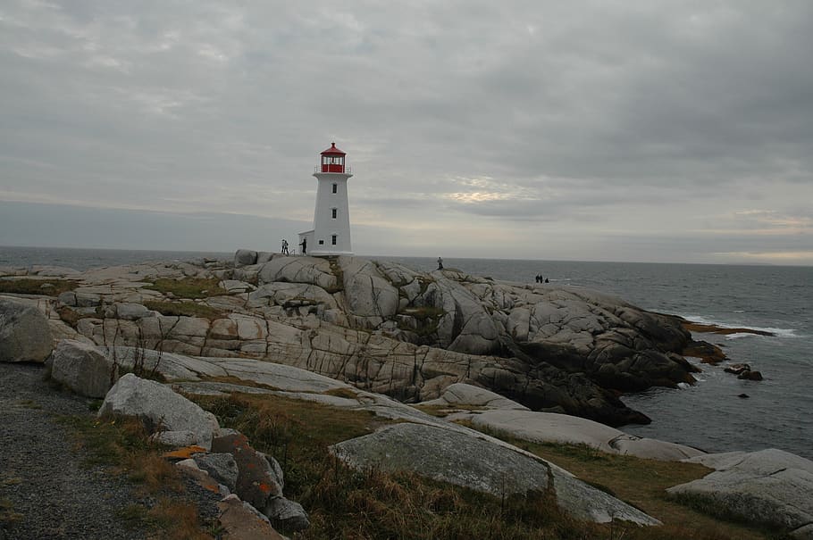 lighthouse, peggy's cove, nova scotia, sea sky, canada, coast, rocks, water, maritime, rock - object