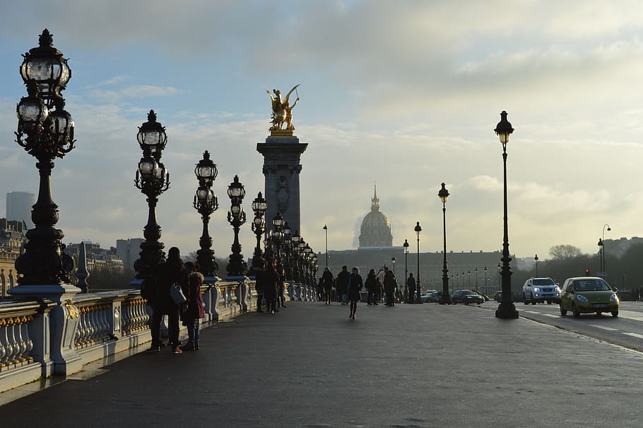 París, puente, puesta de sol, Francia, arquitectura, ciudad, paisaje urbano, turismo, histórico, viajes