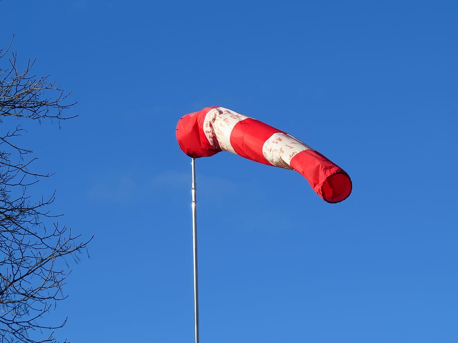merah, putih, bergaris, bendera, biru, langit, indikator arah angin, kantung udara, karena angin, baling-baling angin