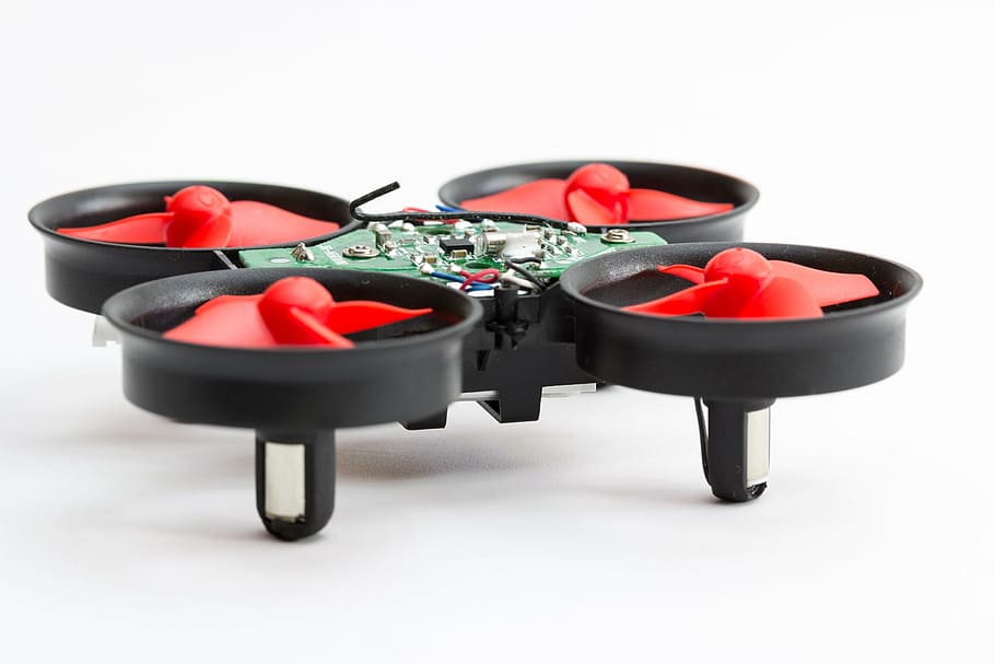 negro, rojo, dron, superficie, mini dron, control de radio, vuelo, diversión, juguete, niños
