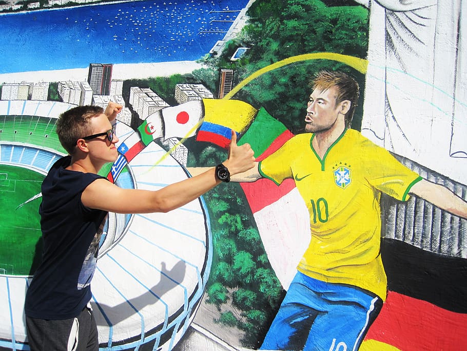 brazil germany, götze against neymar, rio, mural, creative, football, world cup, wm-victorious, graffiti, funny