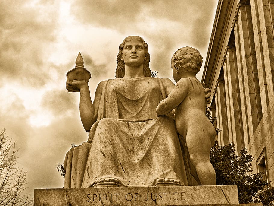 woman, child statue, Monument, Statue, Sculpture, washington d c, rayburn justice building, sky, clouds, hdr